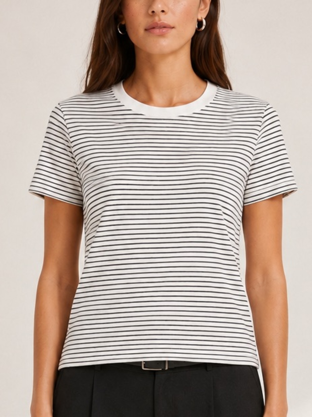 Babaton Black & White Striped Crew T-Shirt (Size XS)